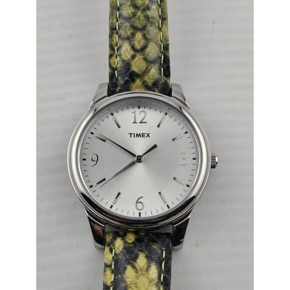 New TIMEX T2P130TN Green Python Patterned Leather Band Women Watch - Picture 1 of 11